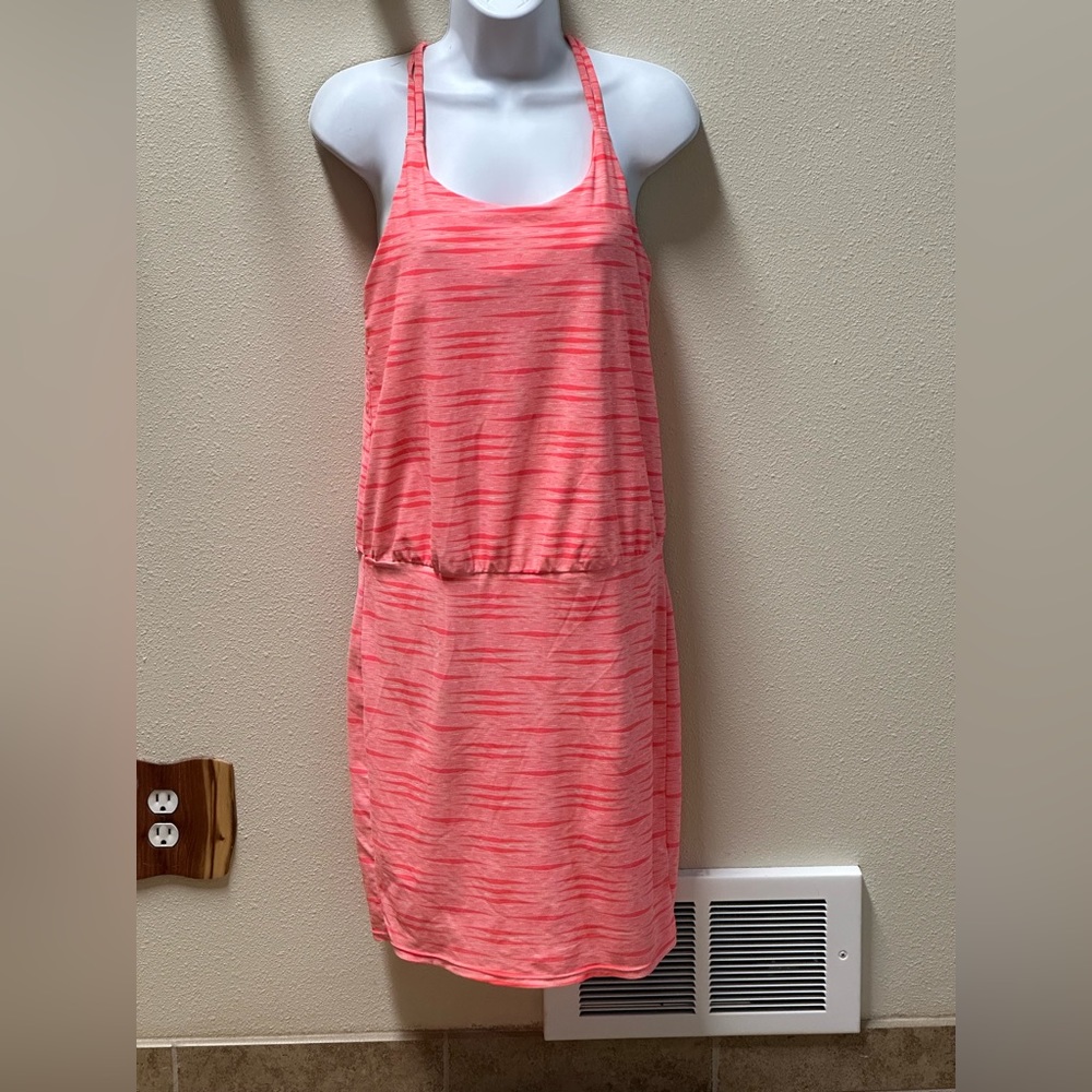 Athleta Coral Striped Midi Dress
